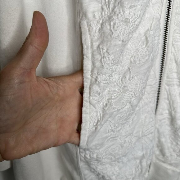 Soft Surroundings Hoodie Jacket 1X White Embroidered Zip Front Pockets - Picture 5 of 9